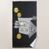 ハロウィンハウス，黒猫，こうもり，カボチャ ビーチタオル (正面)