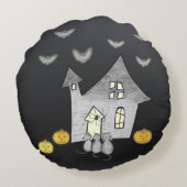 ハロウィンハウス，黒猫，こうもり，カボチャ ラウンドクッション (裏面)