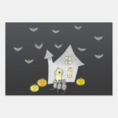 ハロウィンハウス，黒猫，こうもり，カボチャ ラッピングペーパーシート (正面2)