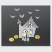 ハロウィンハウス，黒猫，こうもり，カボチャ ラッピングペーパー (フラット)