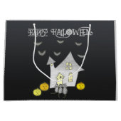 ハロウィンハウス，黒猫，こうもり，カボチャ ラージペーパーバッグ (正面)