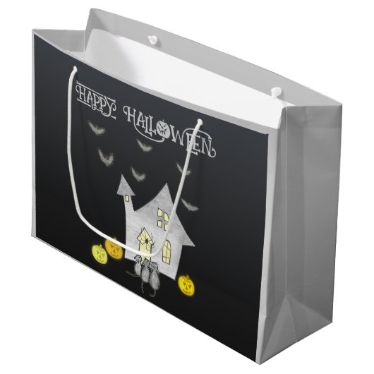 ハロウィンハウス，黒猫，こうもり，カボチャ ラージペーパーバッグ (正面アングル)