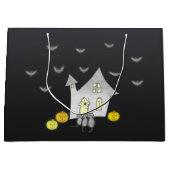 ハロウィンハウス，黒猫，こうもり，カボチャ ラージペーパーバッグ (正面)