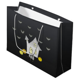 ハロウィンハウス，黒猫，こうもり，カボチャ ラージペーパーバッグ