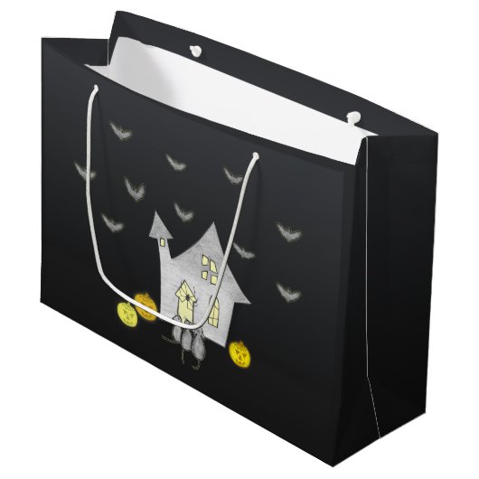 ハロウィンハウス，黒猫，こうもり，カボチャ ラージペーパーバッグ (正面アングル)