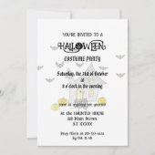ハロウィンハウス，黒猫，こうもり，カボチャ 招待状 (正面)