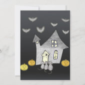 ハロウィンハウス，黒猫，こうもり，カボチャ 招待状 (裏面)