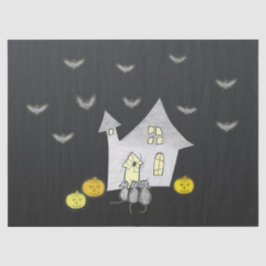 ハロウィンハウス，黒猫，こうもり，カボチャ 薄葉紙