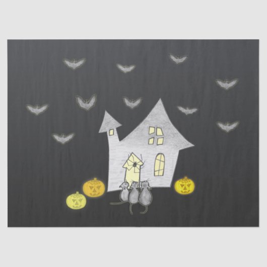 ハロウィンハウス，黒猫，こうもり，カボチャ 薄葉紙 (正面)