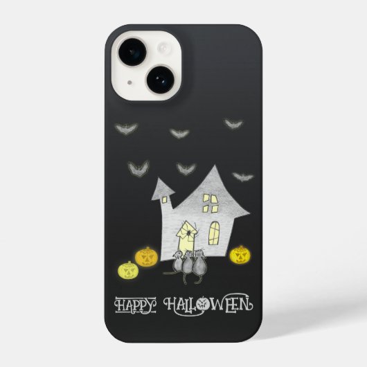 ハロウィンハウス，黒猫，こうもり，カボチャ iPhoneケース (裏面)