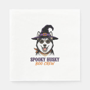 ハロウィンハスキーTシャツ魔女の犬ビンテージグラフィック スタンダードランチョンナプキン