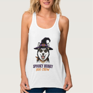ハロウィンハスキーTシャツ魔女の犬ビンテージグラフィック タンクトップ