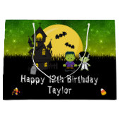 ハロウィンハッピーバースデーモンスタースダークグリーン ラージペーパーバッグ (正面)