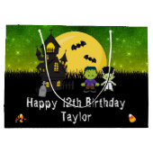 ハロウィンハッピーバースデーモンスタースダークグリーン ラージペーパーバッグ (裏面)