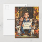 ハロウィンハッピーファミリーとペット ポストカード (正面/裏面)