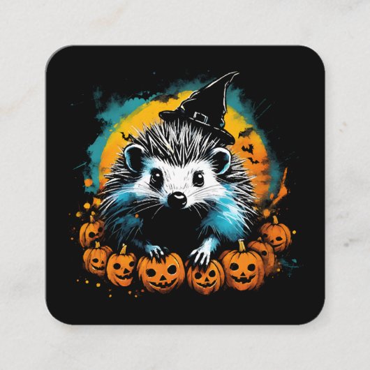 ハロウィンハリネズミとカボチャかわいい スクエア名刺 (正面)