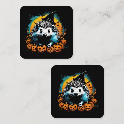 ハロウィンハリネズミとカボチャかわいい スクエア名刺 (正面/裏面)