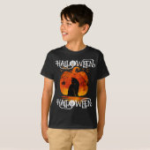 ハロウィンハロウィーンキャットブラックパンプキン Tシャツ (正面フル)
