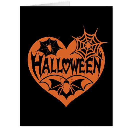 ハロウィンハート、オレンジハート型、クモの巣デザイン (正面)