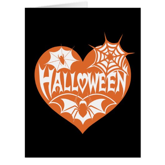 ハロウィンハート、オレンジ色のハート型、クモの巣 (正面)