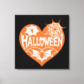 ハロウィンハート、オレンジ色のハート型、クモの巣 キャンバスプリント (正面)