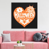 ハロウィンハート、オレンジ色のハート型、クモの巣 キャンバスプリント (インサイチュ (リビング))
