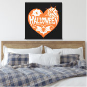ハロウィンハート、オレンジ色のハート型、クモの巣 キャンバスプリント (インサイチュ (寝室))
