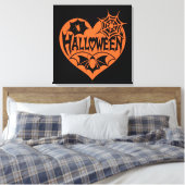 ハロウィンハート、オレンジ色のハート型、クモの巣 キャンバスプリント (インサイチュ (寝室))
