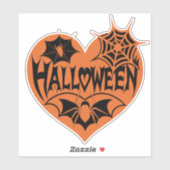ハロウィンハート、オレンジ色のハート型、クモの巣 シール (シート)