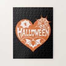 ハロウィンハート、オレンジ色のハート型、クモの巣