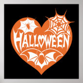 ハロウィンハート、オレンジ色のハート型、クモの巣 ポスター (正面)