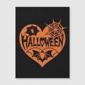 ハロウィンハート、オレンジ色のハート型、クモの巣 マグネット招待状 (正面)