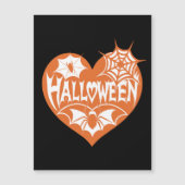 ハロウィンハート、オレンジ色のハート型、クモの巣 マグネット招待状 (正面)