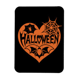 ハロウィンハート、オレンジ色のハート型、クモの巣 マグネット