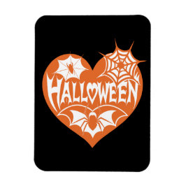 ハロウィンハート、オレンジ色のハート型、クモの巣 マグネット