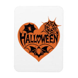 ハロウィンハート、オレンジ色のハート型、クモの巣 マグネット