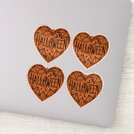 ハロウィンハート、オレンジ色のハート型、ホリデー シール