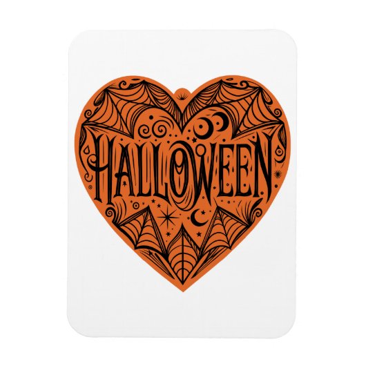ハロウィンハート、オレンジ色のハート型、ホリデー マグネット (縦)
