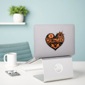 ハロウィンハート ブラックハート型 クモの巣 シール (デスク上のノートパソコン)