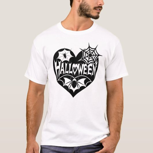 ハロウィンハート ブラックハート型 クモの巣 Tシャツ (正面)