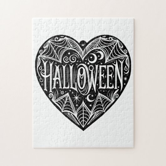 ハロウィンハート ブラックハート型 記念日 ジグソーパズル (縦)