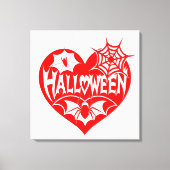 ハロウィンハート、赤いハートの形、クモの巣 キャンバスプリント (正面)