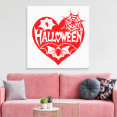 ハロウィンハート、赤いハートの形、クモの巣 キャンバスプリント (インサイチュ (リビング))