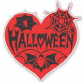 ハロウィンハート、赤いハートの形、クモの巣 シール (正面)