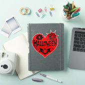 ハロウィンハート、赤いハートの形、クモの巣 シール (iPadカバー)