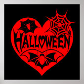 ハロウィンハート、赤いハートの形、クモの巣 ポスター (正面)