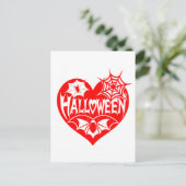 ハロウィンハート、赤いハートの形、クモの巣 ポストカード (スタンド正面)