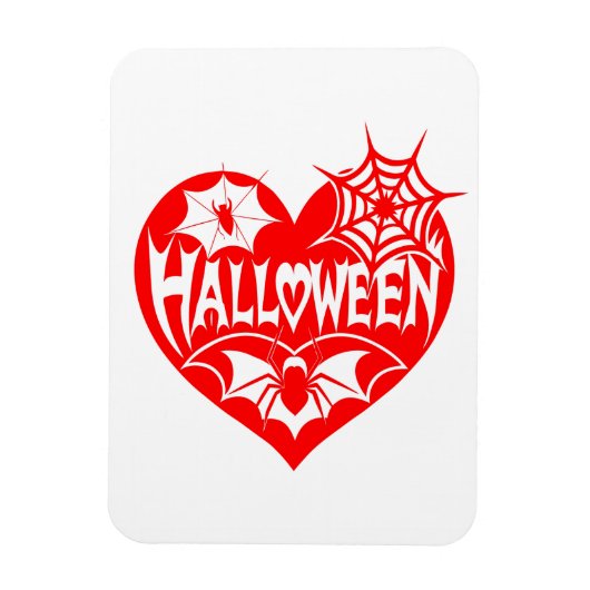 ハロウィンハート、赤いハートの形、クモの巣 マグネット (縦)