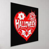 ハロウィンハート、赤いハートの形、クモの巣 箔ポスター (レイダウン)