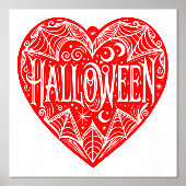 ハロウィンハート、赤いハートの形、ホリデー 箔ポスター (正面)